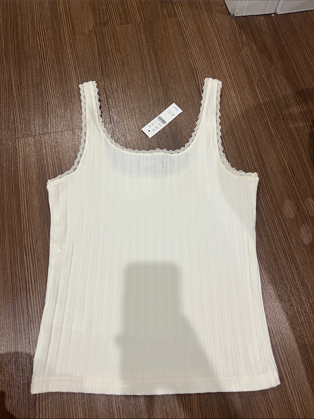 J.Crew Cream Ribbed Lace-Trim Tank Top - Picture 3 of 3